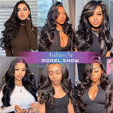 Aaliweya 5x5 HD Transparent Lace Closure Wigs Human Hair Body Wave 5x5 Closure Wigs for Women 150% Density Glueless Wigs Pre Plucked Soft and Smooth Natural Black Color 18 inch