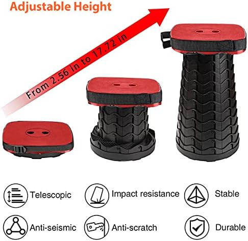 Portable Collapsible Stool Set - Heavy Duty Square Collapsible Stool + Thick Seat Cushion - 550lbs Load Capacity for Camping Travel Picnic Gardening (Red/Black)