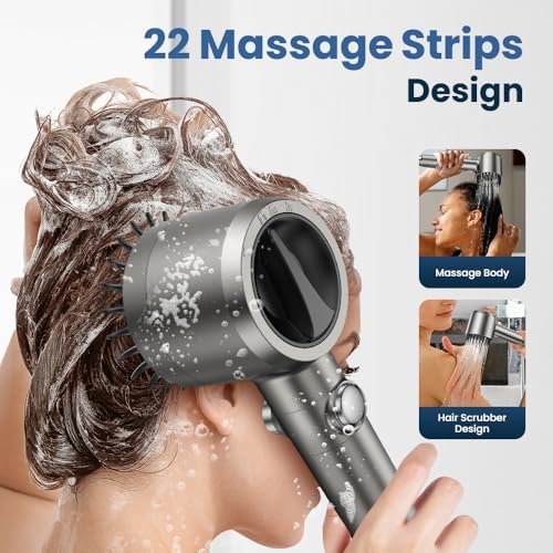 Filtered Shower Head with Handheld,High Pressure Shower Head 4 Spray Modes,ShowerHead with ON/OFF Switch for Pets,Built-in Power Wash to Clean Tub,Shower Heads Combo with Stainless Steel Hose