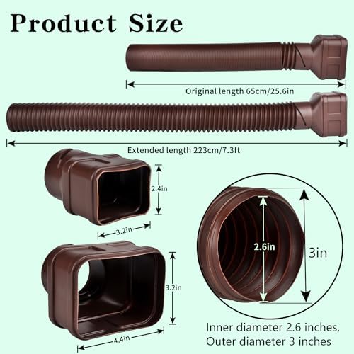 7ft Long Gutter Downspout Extensions, Outer Diameter 3" Downspout Extender for Rainwater Drainage, Flexible Drainage Pipe Suitable for 2"×3" and 3"×4" Downspout (Brown-1-Pack)
