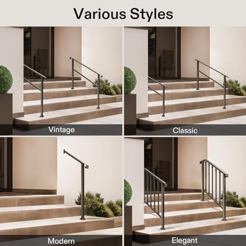 VIVOSUN Outdoor Handrail, 2 Step Stair Handrail, 26" × 36" Fits 1 to 2 Steps, Wrought Mattle Iron Handrail for Concrete Steps, Porch Steps, One-Step Assembly, Black