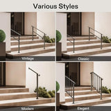 VIVOSUN Outdoor Handrail, 2 Step Stair Handrail, 26" × 36" Fits 1 to 2 Steps, Wrought Mattle Iron Handrail for Concrete Steps, Porch Steps, One-Step Assembly, Black