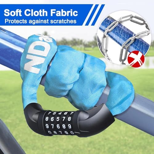 NDakter Bike Chain Lock, 5 Digit Combination Heavy Duty Anti Theft Bicycle Chain Lock,2.62/3.2/4.27/5/6Ft Long Security Resettable Bike Locks for Bike, Bicycle, Scooter, Door, Gate, Fence-4/6mm Thick