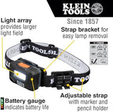 Klein Tools 56049 Rechargeable Headlamp / LED Lights, Adjustable Fabric Strap with Marker / Pencil Holder, 260 Lumens, for Work and Outdoors