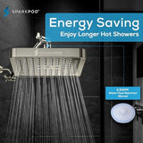 SparkPod Shower Head - High Pressure Rain - Premium Quality Luxury Design - 1-Min Install - Easy Clean Adjustable Replacement for Your Bathroom Shower Heads (Elegant Brushed Nickel, 8 Inch Square)
