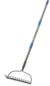 Garden Rake, 5 FT Metal Rake for Lawns Level Head Rakes with Stainless Steel Handle for Loosening Soil
