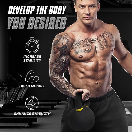 Yes4All Powder Coated Cast Iron Kettlebell Strength Training Kettlebells Weight Set for Full Body Workout, Home Gym