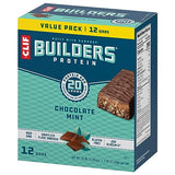 CLIF BUILDERS Protein Bars - Chocolate Mint Flavor - 20g Plant Based Protein - Gluten Free - Non-GMO - Low Glycemic - No Artificial Sweeteners - Value Pack, 2.4 oz. (12 Count)