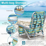 Suteck Beach Chair, Adjustable 5-Position Backpack Beach Chairs for Adults Kids, Foldable Lay Flat Chair with Cooler Bag, Cup Holder and Lumbar Pillow, Reclining Lay Down Chairs for Lawn Outdoor