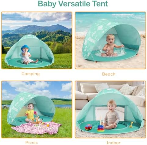 Zooawa Baby Beach Tent, Pop Up Beach Tent Sun Shade for Beach, Portable Shade Pool UV Protection Sun Shelter for Infant with Beach Sand Toys Set