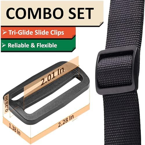 2 Inch Nylon Webbing Strap with Plastic Tri-Glide Slide Clips, 10 25 50 Yards Heavy Duty Nylon Strapping for Indoor or Outdoor Gear, DIY Crafting, Repairing