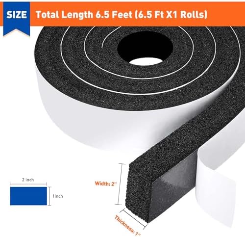 MAGZO Weather Stripping Door Seal 2 Inches W X 1 Inch T, Strong Adhesion and High Resilience Air Conditioner Foam Insulation for Furniture, Total Length 6.5 Feet (1 Roll)
