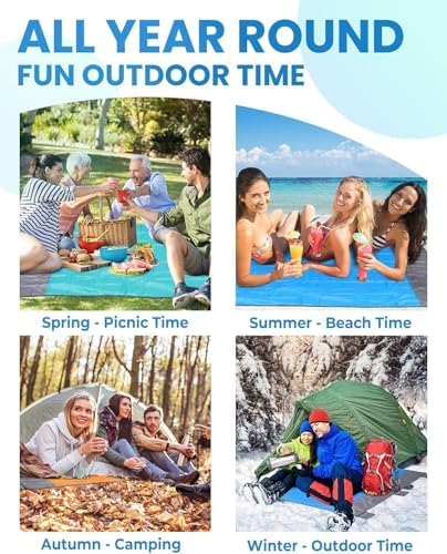 POPCHOSE Beach Blanket, Sandfree Beach Mat ‎108"x85.2"/83"x78" for 7 Persons, Extra Large Beach Blanket Waterproof Sandproof with 6 Stakes, Easy to Clean, Lightweight Compact Beach Accessories