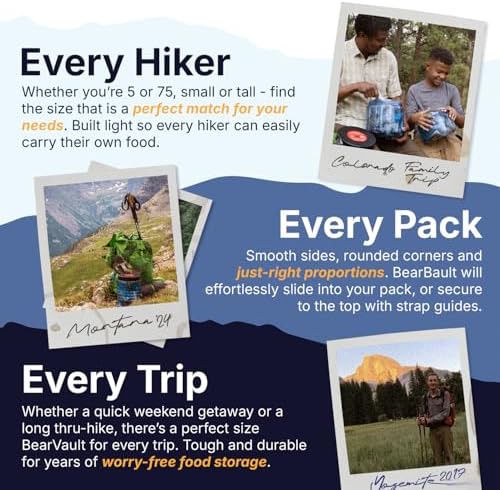 Canister for Backpacking. 4 Sizes: BV500, BV475, BV450, BV425. Bear-Resistant Food Container for Camping, Hiking, Fishing, Hunting, Bikepacking. BearVault is Bear Safe!