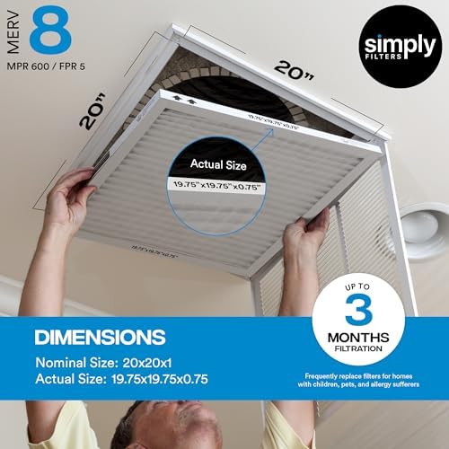 Simply 20x20x1 Air Filter, Merv 8, MPR 600, 6 Pack, Furnace Air Filter for HVAC (Actual Size: 19.75"x19.75"x0.75") DUST, Pet, & Allergy Control