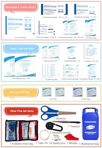 Waterproof First Aid Kit Roll Top Boat Emergency Kit with Waterproof Contents for Fishing Kayaking Boating Swimming Camping Rafting Beach Blue