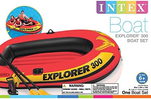 INTEX Explorer Inflatable Boat Series: Dual Air Chambers – Welded Oar Locks – Grab Handles – Bow Rope – Sporty Design