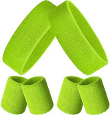 Bememo 6 Pcs Neon Sports Sweatbands Set Paris Sports Competitions Sweatbands 2 Headband 4 Wristbands Breathable Terry Cloth Athletic Bands for Basketball Tennis Costumes Cosplay