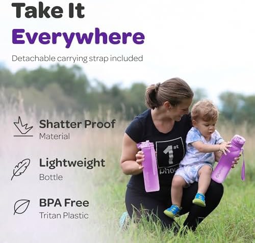 Hydracy Water Bottle with Time Marker -Large BPA Free Water Bottle & No Sweat Sleeve -Leak Proof Gym Bottle with Fruit Infuser Strainer & Times to Drink -Ideal for Fitness Sports & Outdoors