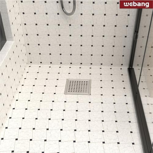 6 Inch Square Shower Floor Drain with Flange,Quadrato Pattern Grate Removable,Food-Grade SUS 304 Stainless Steel,Watermark&CUPC Certified,Brushed Nickel