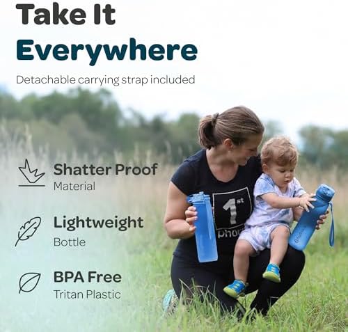 Hydracy Water Bottle with Time Marker -Large BPA Free Water Bottle & No Sweat Sleeve -Leak Proof Gym Bottle with Fruit Infuser Strainer & Times to Drink -Ideal for Fitness Sports & Outdoors