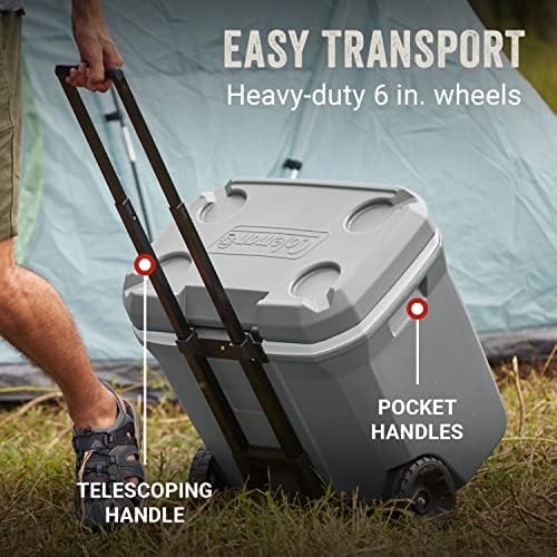 Coleman Classic Series Insulated Portable Wheeled Cooler, Leak-Resistant Outdoor Hard Cooler Keeps Ice up to 5 Days, 65-Quart