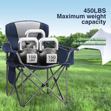 Oversized Portable Camping Folding Chair, Heavy Duty Foldable Outdoor Chair, Camp Chair with Cup Holder and Cooler Bag for Camp, Travel, Support 450 LBS, 2 Pack(Blue)…