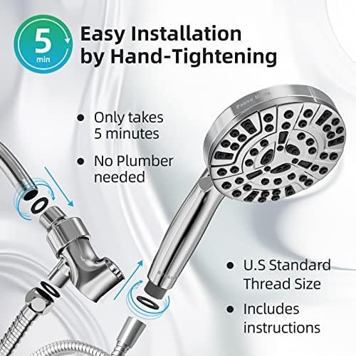 Shower Head,10 Functions High Pressure shower head with handheld, Built-in Pause Mode & 2 Power Wash, Non-Clogging Nozzles High Flow Hand Held Shower Head, Leakproof 6.5ft Hose&Metal Bracket