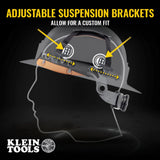 Klein Tools 60347 Hard Hat, Vented Full Brim, Class C, Premium KARBN Pattern, Rechargeable Lamp, Padded Sweat-Wicking Sweatband, Top Pad