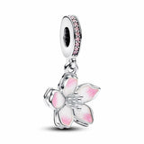 PANDORA Moments Cherry Blossom Dangle Charm - Sterling Silver Charm with Cubic Zirconia & Enamel - Jewelry for Women - Includes Gift Box