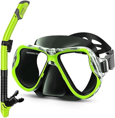 Greatever Dry Snorkel Set,Panoramic Wide View,Anti-Fog Scuba Diving Mask,Professional Snorkeling Gear