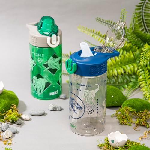 Zak Designs Jurassic World Dominion Movie Sage Kids Water Bottle For School or Travel, 16oz Durable Plastic Water Bottle With Straw, Handle, and Leak-Proof, Pop-Up Spout Cover, 2-Pack Set