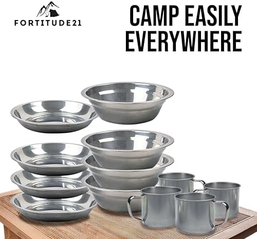 Stainless Steel Camping Mess Kit - Person's Complete Picnic & Camp Dish Set, Includes Plate, Bowl, Cup & Utensils