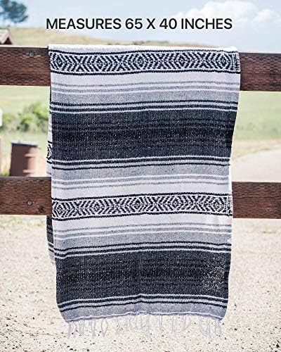 Benevolence LA Authentic Handwoven Mexican Blanket | Yoga Blankets, Outdoor, Picnic, Beach, Camping | Equestrian Saddle | Serape 50x70 inches - Gray, Pack of 1