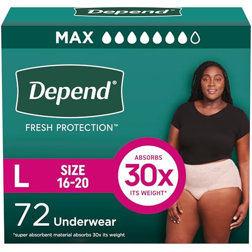 Depend Fresh Protection Adult Incontinence & Postpartum Bladder Leak Underwear for Women, Disposable, Maximum, Large, Blush, 72 Count (2 Packs of 36), Packaging May Vary