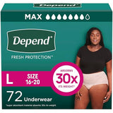 Depend Fresh Protection Adult Incontinence & Postpartum Bladder Leak Underwear for Women, Disposable, Maximum, Large, Blush, 72 Count (2 Packs of 36), Packaging May Vary