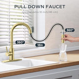 FORIOUS Gold Kitchen Faucet with Pull Down Sprayer, High Arc Modern Classic Sink Faucet Stainless Steel with Deck Fit for 1 or 3 Hole for Pot Filler Bar Farmhouse Laundry Rv, Brushed Champagne Golden