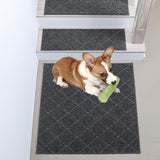 COSY HOMEER Edging Stair Treads Non-Slip Corner Indoor Stair Runners for Wooden Steps,Landing Slip Resistant Stair Rugs Mat for Kids and Dogs,100% Polyester TPE Backing,Black,30x30 inch