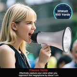 MyMealivos Portable Megaphone Bullhorn 20 Watt Power Megaphone Speaker Voice and Siren/Alarm Modes with Volume Control and Strap (Silver)…