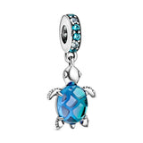 PANDORA Murano Glass Blue Sea Turtle Dangle Charm - Compatible Moments Bracelets - Jewelry for Women - Gift for Women - Made with Sterling Silver & Man-Made Crystal