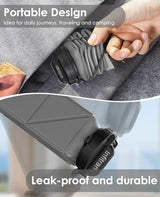 Collapsible Water Bottles, BPA-Free Silicone Foldable Water Bottle Cup with Straw Strap,Leak-Proof Durable Lightweight Bottle for Gym Travel Camping Hiking Running Sport,2Pack(Gray+Blue)