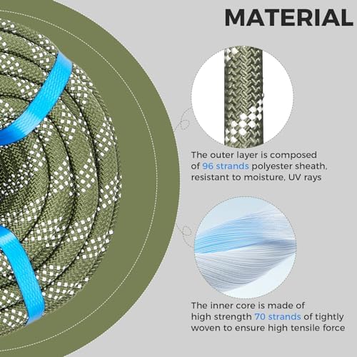 3/8 Inch 120ft Double Braided Polyester Arborist Rope, Heavy Duty Nylon Rope for Anchor, Tree Work, Cargo, Pulling, Sailing(ArmyGreen)