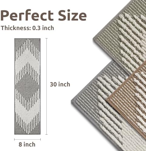 PADOOR 15PC Stair-Treads Non Slip, 3D Peel and Stick Stair Treads for Wooden Steps Indoor, Stair-Carpet Treads Washable Reusable Adhesive Stair-Runner Rugs for Kids and Dogs 8"x30" Grey