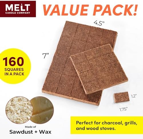 Fire Starter Squares, 160 pcs - Fire Starters for Campfires, Grill, Outdoor Fire Pit, Fireplace, BBQ - Fire Starter Kit, Water Resistant & Odorless - Camping Accessories