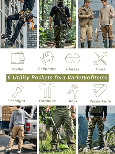 Men's Camo Cargo Work Pants Ripstop Lightweight Wild Army Military BDU Outdoor Trousers with 8 Pocktets (No Belt)