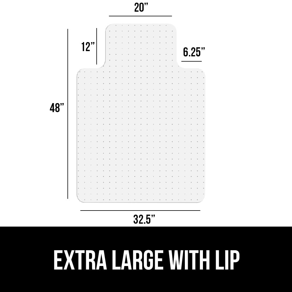 GORILLA GRIP Slip Resistant Office Chair Mat for Carpet Floors, Smooth Glide Under Desk Carpeted Floor Protector, Heavy Duty Plastic Computer Mats, Rolling Work and Gaming Chairs, 32.5x48 Lip, Clear