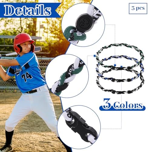 Junkin Baseball Necklaces Three Braided Rope Titanium Necklace for Team Gifts Boys Men Player Softball Fans Sports