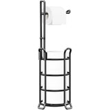 TomCare Toilet Paper Holder Toilet Paper Stand and Dispenser for 3 Spare Rolls Metal Wire Free-Standing Toilet Tissue Paper Roll Storage Shelf Bathroom Accessories Storage Organizer Black