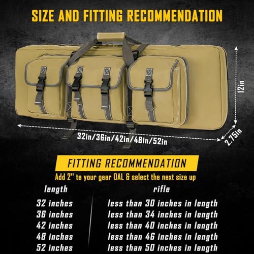 DULCE DOM 32/36/42/48/52 inch Double Rifle Case Soft Bag Gun Case, Perfect for Rifle Pistol Firearm Storage and Transportation, All Around Shooting Range Tactical Rifle Backpack, Indoor Outdoor