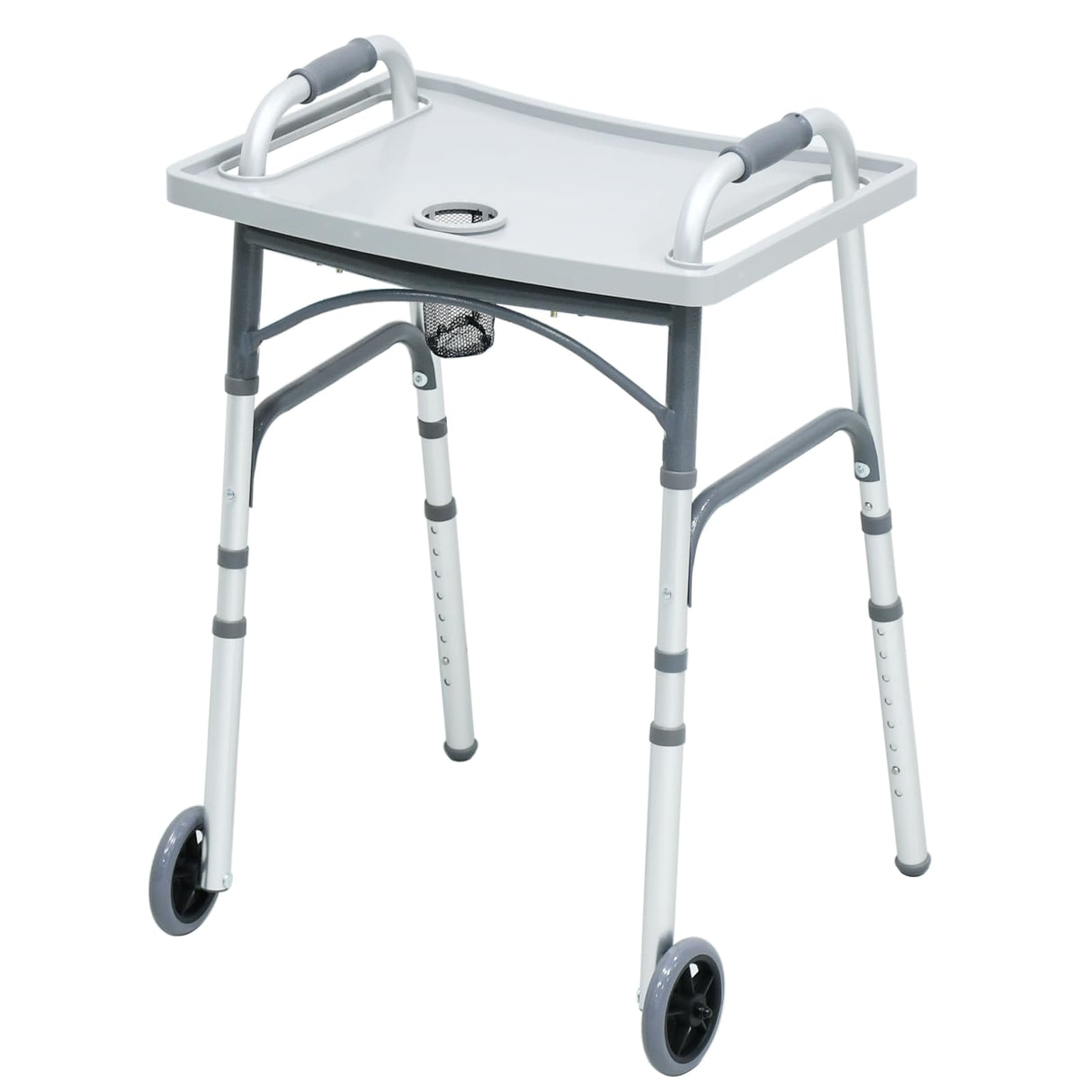 Loyoda Foldable Walker with Tray，Lightweight Folding Walker with 5" Wheels Height Adjustable Aluminum Standard Walkers for Seniors up to 350 lbs